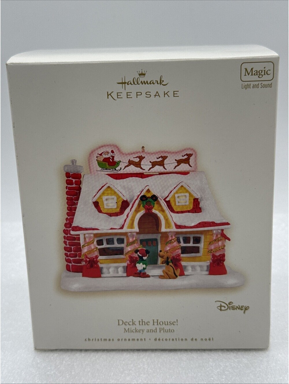 2008 Hallmark Disney Mickey & Pluto Deck The House Magic Light Sound Ornament